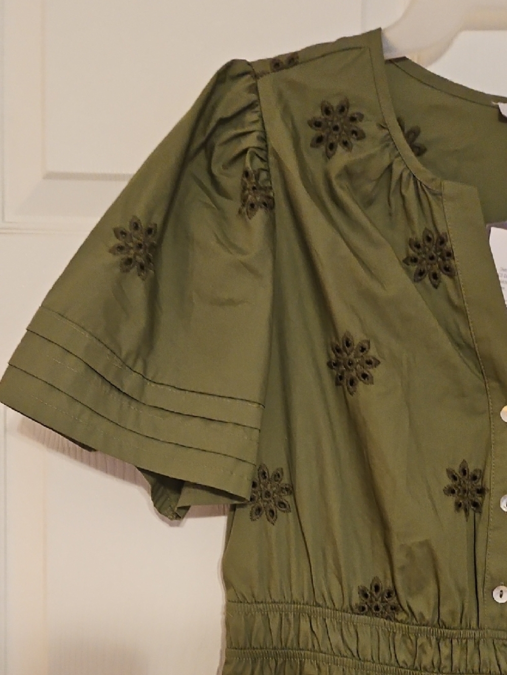 NWT Embroidered, Tiered Dress - Olive Green Cotton - Picture 5 of 13